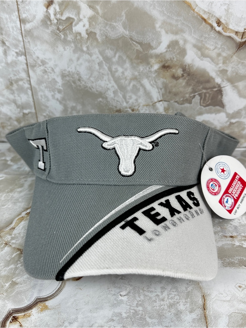 Vintage University of Texas Longhorns Visor Gray White Hat Cap boy New